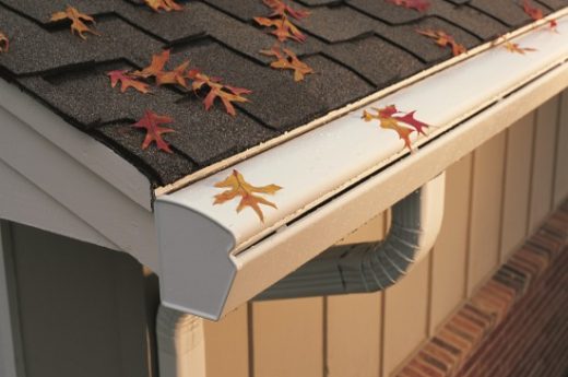 gutter-corner-with-k-guard Top corner of house showing the K-Guard Gutter Guard - K-Guard Heartland